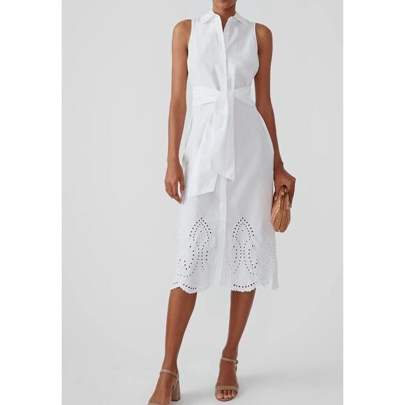 J.McLaughlin White Solid Anka Embroidered Midi Dress Size L - Picture 2 of 8